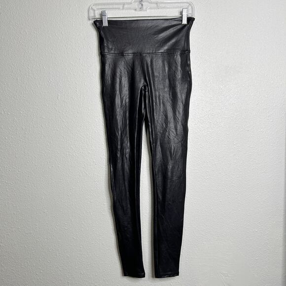Spanx Faux Leather Leggings High Rise Shaping Stretch Black Medium - Picture 2 of 8